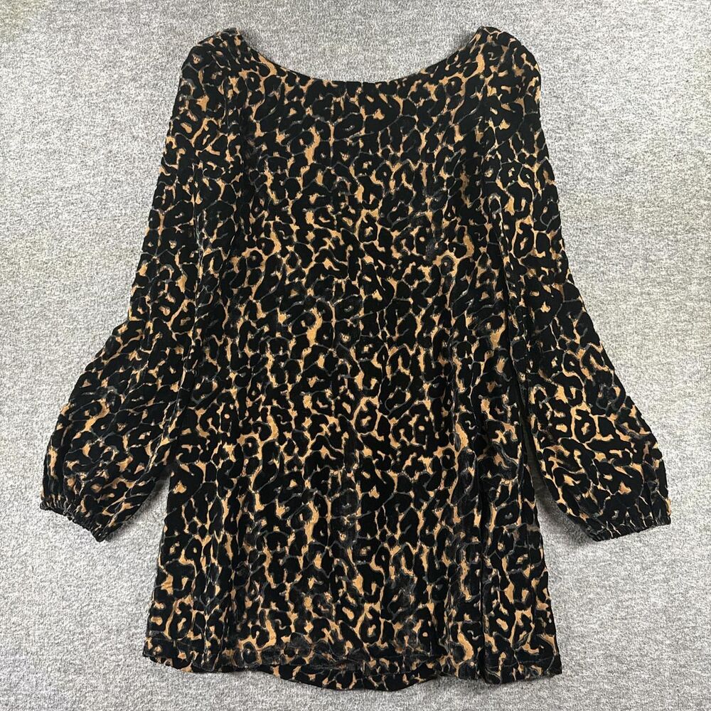 Blu Moon Leopard Animal Print Mini Shift Dress Bubble Sleev Boho Chic NWT XS 121